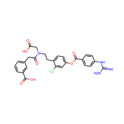 N=C(N)Nc1ccc(C(=O)Oc2ccc(CCN(CC(=O)O)C(=O)Cc3cccc(C(=O)O)c3)c(Cl)c2)cc1 ZINC001772582728