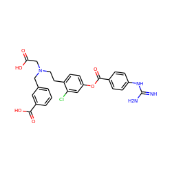 N=C(N)Nc1ccc(C(=O)Oc2ccc(CCN(CC(=O)O)Cc3cccc(C(=O)O)c3)c(Cl)c2)cc1 ZINC001772636010