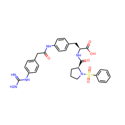 N=C(N)Nc1ccc(CC(=O)Nc2ccc(C[C@H](NC(=O)[C@@H]3CCCN3S(=O)(=O)c3ccccc3)C(=O)O)cc2)cc1 ZINC001772620863