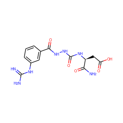 N=C(N)Nc1cccc(C(=O)NNC(=O)N[C@@H](CC(=O)O)C(N)=O)c1 ZINC000003963386