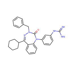 N=C(N)Nc1cccc(N2C(=O)N(Cc3ccccc3)N=C(C3CCCCC3)c3ccccc32)c1 ZINC000028711858