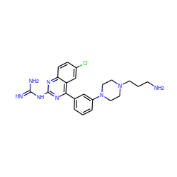 N=C(N)Nc1nc(-c2cccc(N3CCN(CCCN)CC3)c2)c2cc(Cl)ccc2n1 ZINC000167397680