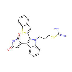 N=C(N)SCCCn1c(-c2cc3ccccc3s2)c(C2=CC(=O)NC2=O)c2ccccc21 ZINC000001541894