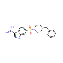 N=C(N)c1c[nH]c2cc(S(=O)(=O)N3CCC(Cc4ccccc4)CC3)ccc12 ZINC000028000033