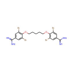 N=C(N)c1cc(Br)c(OCCCCCOc2c(Br)cc(C(=N)N)cc2Br)c(Br)c1 ZINC000084597019