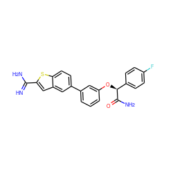N=C(N)c1cc2cc(-c3cccc(O[C@H](C(N)=O)c4ccc(F)cc4)c3)ccc2s1 ZINC000045355344