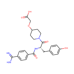 N=C(N)c1ccc(C(=O)N[C@@H](Cc2ccc(O)cc2)C(=O)N2CCC(OCC(=O)O)CC2)cc1 ZINC000003782835