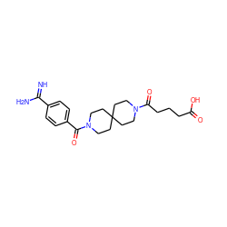 N=C(N)c1ccc(C(=O)N2CCC3(CCN(C(=O)CCCC(=O)O)CC3)CC2)cc1 ZINC000028755510