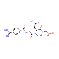 N=C(N)c1ccc(C(=O)NCC(=O)N2CCN(CC(=O)O)C(=O)[C@@H]2CC(N)=O)cc1 ZINC000013777988