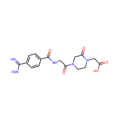 N=C(N)c1ccc(C(=O)NCC(=O)N2CCN(CC(=O)O)C(=O)C2)cc1 ZINC000013777987