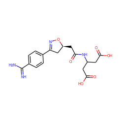 N=C(N)c1ccc(C2=NO[C@@H](CC(=O)NC(CC(=O)O)CC(=O)O)C2)cc1 ZINC000013763275