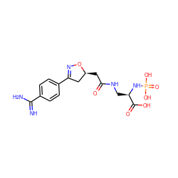 N=C(N)c1ccc(C2=NO[C@@H](CC(=O)NC[C@@H](NP(=O)(O)O)C(=O)O)C2)cc1 ZINC000028255388