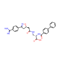 N=C(N)c1ccc(C2=NO[C@@H](CC(=O)NC[C@H](NC(=O)c3ccc(-c4ccccc4)cc3)C(=O)O)C2)cc1 ZINC000013763315