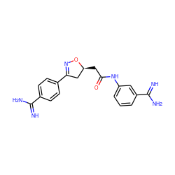 N=C(N)c1ccc(C2=NO[C@@H](CC(=O)Nc3cccc(C(=N)N)c3)C2)cc1 ZINC000026671545