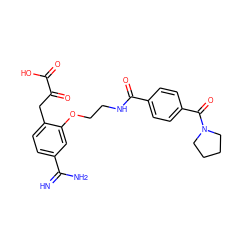 N=C(N)c1ccc(CC(=O)C(=O)O)c(OCCNC(=O)c2ccc(C(=O)N3CCCC3)cc2)c1 ZINC000003815592