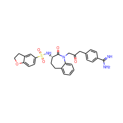 N=C(N)c1ccc(CC(=O)CN2C(=O)[C@@H](NS(=O)(=O)c3ccc4c(c3)CCO4)CCc3ccccc32)cc1 ZINC000027854069