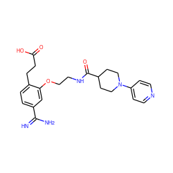 N=C(N)c1ccc(CCC(=O)O)c(OCCNC(=O)C2CCN(c3ccncc3)CC2)c1 ZINC000013518285