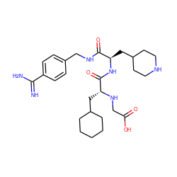 N=C(N)c1ccc(CNC(=O)[C@@H](CC2CCNCC2)NC(=O)[C@@H](CC2CCCCC2)NCC(=O)O)cc1 ZINC000103271683