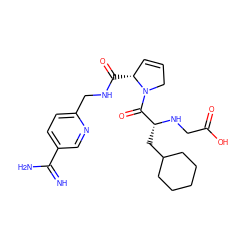 N=C(N)c1ccc(CNC(=O)[C@@H]2C=CCN2C(=O)[C@@H](CC2CCCCC2)NCC(=O)O)nc1 ZINC000036107717