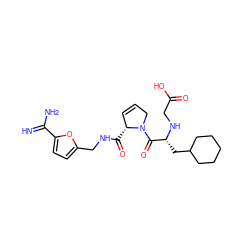 N=C(N)c1ccc(CNC(=O)[C@@H]2C=CCN2C(=O)[C@@H](CC2CCCCC2)NCC(=O)O)o1 ZINC000036107715