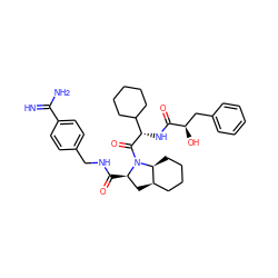 N=C(N)c1ccc(CNC(=O)[C@@H]2C[C@@H]3CCCC[C@@H]3N2C(=O)[C@@H](NC(=O)[C@H](O)Cc2ccccc2)C2CCCCC2)cc1 ZINC000028903425