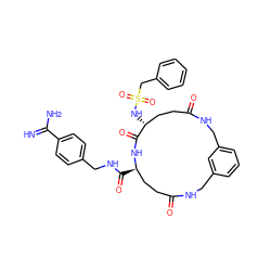 N=C(N)c1ccc(CNC(=O)[C@@H]2CCC(=O)NCc3cccc(c3)CNC(=O)CC[C@@H](NS(=O)(=O)Cc3ccccc3)C(=O)N2)cc1 ZINC000084632384