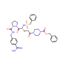 N=C(N)c1ccc(CNC(=O)[C@@H]2CCCN2C(=O)[C@@H](CCC(=O)N2CCN(C(=O)OCc3ccccc3)CC2)NS(=O)(=O)Cc2ccccc2)cc1 ZINC000072177863