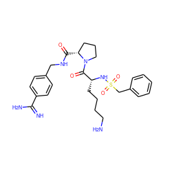 N=C(N)c1ccc(CNC(=O)[C@@H]2CCCN2C(=O)[C@@H](CCCCN)NS(=O)(=O)Cc2ccccc2)cc1 ZINC000072179813