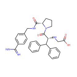 N=C(N)c1ccc(CNC(=O)[C@@H]2CCCN2C(=O)[C@H](NCC(=O)O)C(c2ccccc2)c2ccccc2)cc1 ZINC000025974476