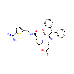 N=C(N)c1ccc(CNC(=O)[C@@H]2CCCN2C(=O)[C@H](NCCC(=O)O)C(c2ccccc2)c2ccccc2)s1 ZINC000003979098