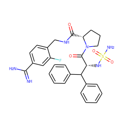 N=C(N)c1ccc(CNC(=O)[C@@H]2CCCN2C(=O)[C@H](NS(N)(=O)=O)C(c2ccccc2)c2ccccc2)c(F)c1 ZINC000027190067