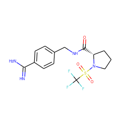 N=C(N)c1ccc(CNC(=O)[C@@H]2CCCN2S(=O)(=O)C(F)(F)F)cc1 ZINC001772571959