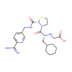 N=C(N)c1ccc(CNC(=O)[C@@H]2SCCN2C(=O)[C@@H](CC2CCCCC2)NCC(=O)O)cn1 ZINC000036107676