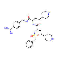 N=C(N)c1ccc(CNC(=O)[C@H](CCC2CCNCC2)NC(=O)[C@@H](CCC2CCNCC2)NS(=O)(=O)Cc2ccccc2)cc1 ZINC000169697462