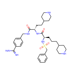 N=C(N)c1ccc(CNC(=O)[C@H](CCC2CCNCC2)NC(=O)[C@@H](CCCC2CCNCC2)NS(=O)(=O)Cc2ccccc2)cc1 ZINC000169697458