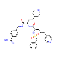 N=C(N)c1ccc(CNC(=O)[C@H](CCC2CCNCC2)NC(=O)[C@@H](CCCc2ccncc2)NS(=O)(=O)Cc2ccccc2)cc1 ZINC000169697474