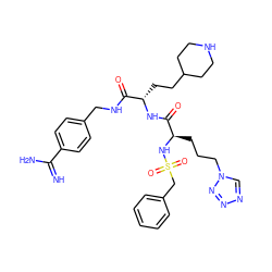 N=C(N)c1ccc(CNC(=O)[C@H](CCC2CCNCC2)NC(=O)[C@@H](CCCn2cnnn2)NS(=O)(=O)Cc2ccccc2)cc1 ZINC000169697475