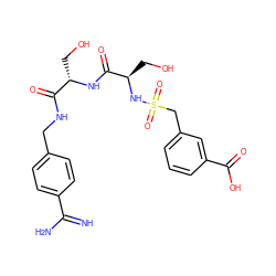 N=C(N)c1ccc(CNC(=O)[C@H](CO)NC(=O)[C@@H](CO)NS(=O)(=O)Cc2cccc(C(=O)O)c2)cc1 ZINC000096168437