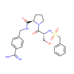 N=C(N)c1ccc(CNC(=O)[C@H]2CCCN2C(=O)[C@@H](CO)NS(=O)(=O)Cc2ccccc2)cc1 ZINC000027730807