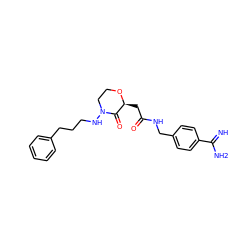 N=C(N)c1ccc(CNC(=O)C[C@@H]2OCCN(NCCCc3ccccc3)C2=O)cc1 ZINC000013526808