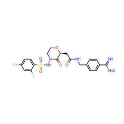 N=C(N)c1ccc(CNC(=O)C[C@@H]2OCCN(NS(=O)(=O)c3ccc(F)cc3F)C2=O)cc1 ZINC000013526828