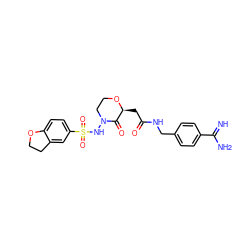 N=C(N)c1ccc(CNC(=O)C[C@@H]2OCCN(NS(=O)(=O)c3ccc4c(c3)CCO4)C2=O)cc1 ZINC000013526841