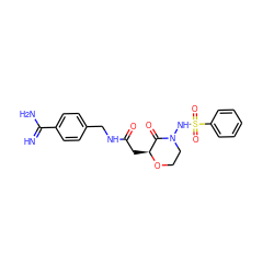 N=C(N)c1ccc(CNC(=O)C[C@@H]2OCCN(NS(=O)(=O)c3ccccc3)C2=O)cc1 ZINC000013526769