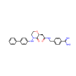 N=C(N)c1ccc(CNC(=O)C[C@@H]2OCCN(Nc3ccc(-c4ccccc4)cc3)C2=O)cc1 ZINC000027320623