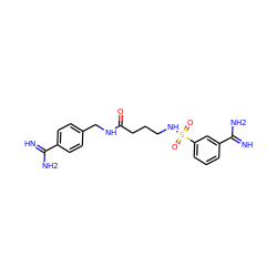 N=C(N)c1ccc(CNC(=O)CCCNS(=O)(=O)c2cccc(C(=N)N)c2)cc1 ZINC000095564885