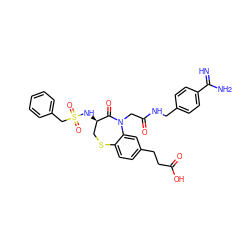 N=C(N)c1ccc(CNC(=O)CN2C(=O)[C@H](NS(=O)(=O)Cc3ccccc3)CSc3ccc(CCC(=O)O)cc32)cc1 ZINC000042966840