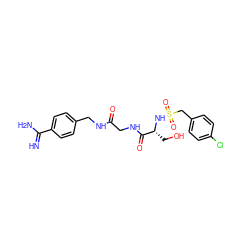 N=C(N)c1ccc(CNC(=O)CNC(=O)[C@@H](CO)NS(=O)(=O)Cc2ccc(Cl)cc2)cc1 ZINC000096168440