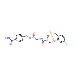 N=C(N)c1ccc(CNC(=O)CNC(=O)[C@@H](CO)NS(=O)(=O)Cc2ccc(F)cc2)cc1 ZINC000096168442