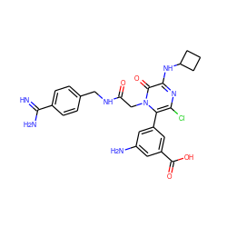 N=C(N)c1ccc(CNC(=O)Cn2c(-c3cc(N)cc(C(=O)O)c3)c(Cl)nc(NC3CCC3)c2=O)cc1 ZINC000027328893