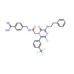 N=C(N)c1ccc(CNC(=O)Cn2c(-c3cccc(C(F)(F)F)c3)c(Cl)nc(NCCc3ccccc3)c2=O)cc1 ZINC000014955985